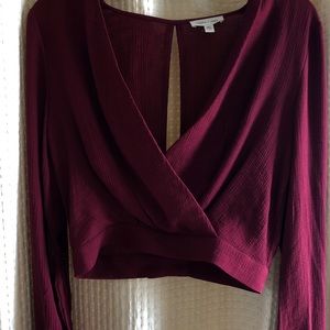 Silence + Noise Deep V-Neck wrap Top - Maroon